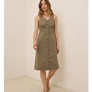 Pact Canopy Linen-Blend Button-Front Midi Dress - Khaki Green - Medium - NNT